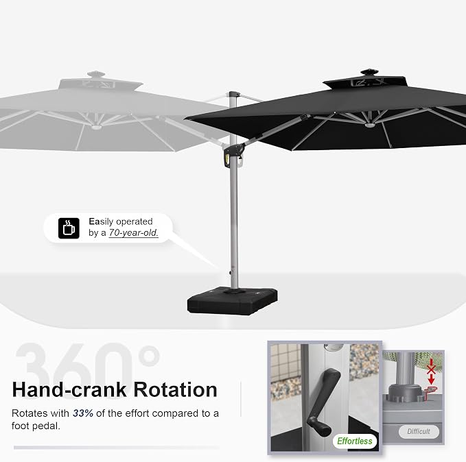 PURPLE LEAF Cantilever Umbrella 10' X 10' Double Top Solar LED Light, Stays - Image 8