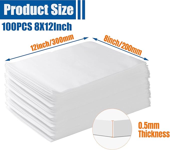 100 Pack Foam Pouches, Cushion Foam Wrap Pouches for Moving and Storing, 8"x12" Foam Wrap Pouches Protect Fragile Items, Protect Mug, Glasses, China, and Dishes, Packing supplies
