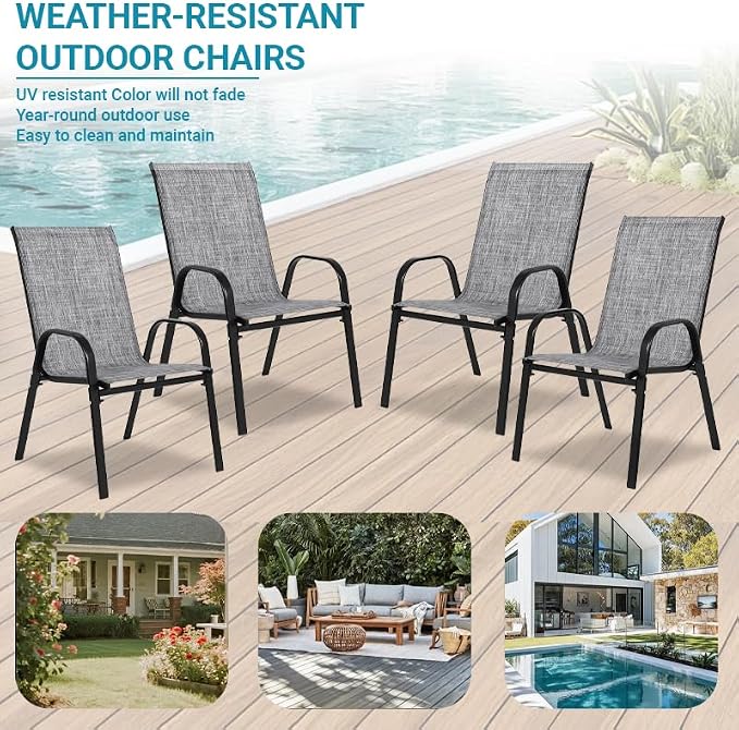 Patio Chairs Set of 4, Breathable Textilene, Weatherproof Frame, Quick Setup - Image 5
