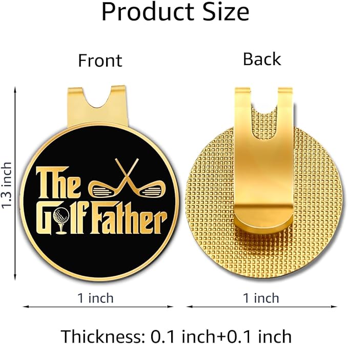Hafhue The Golf Father Black Gold Golf Ball Marker with Magnetic Hat Clip, Funny Golf Accessories and Golf Gifts for Men Dad Grandpa, Birthday for Golf Fan Golfer Golf Lover
