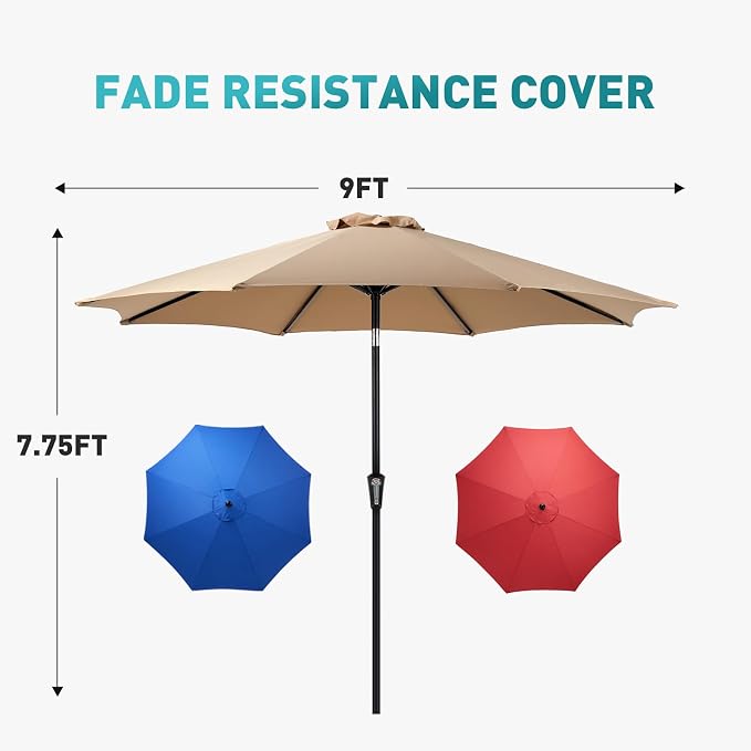 OLIXIS 9ft Patio Table Umbrella, Outdoor Patio Umbrella - Image 5