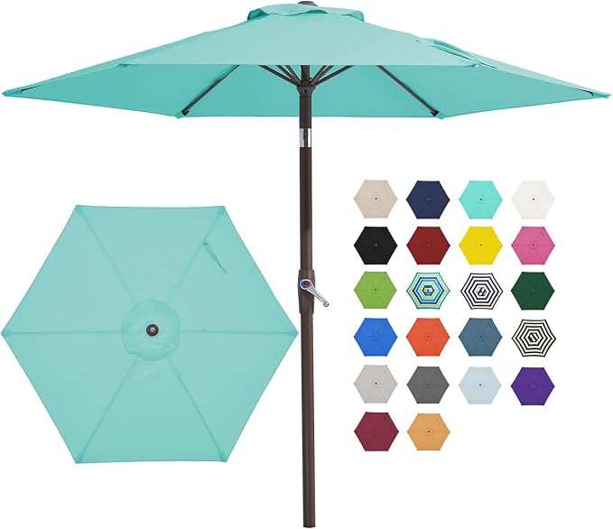 JEAREY 7.5 ft Outdoor Patio Umbrella, Table Umbrella, Peacock Blue | 6 Sturdy by JEAREYOutdoorsCollection