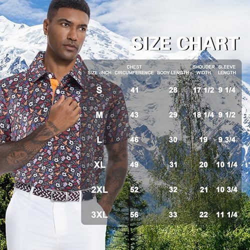 Mens Golf Shirt Short Sleeve Dry Fit Print Moisture Wicking Performance - Image 6