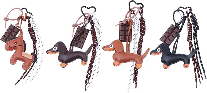 Unique Keychain Designer Rope Bag Charms for Handbag - Cute Teddy Bear Purse Charm - Leather Dachshund Accessory