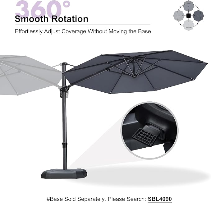 PURPLE LEAF Cantilever Umbrella 10 Feet Round 360° Rotation Light Grey | - Image 8
