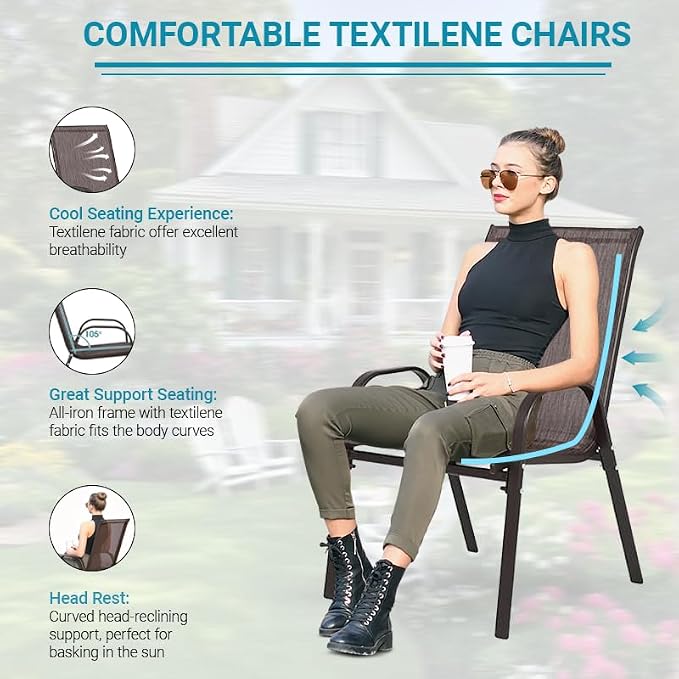 Patio Chairs Set of 6, Breathable Textilene, Weatherproof Frame, Quick Setup - Image 3