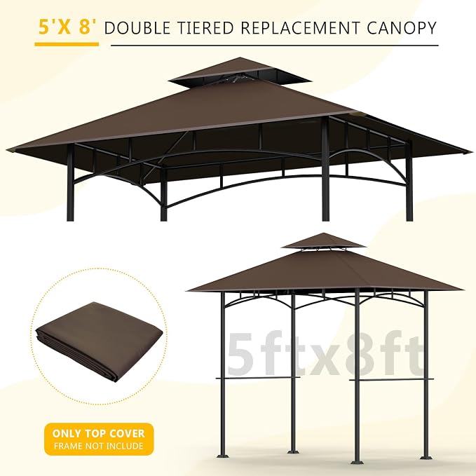 Grill Gazebo Canopy Replacement, 5 x 8 Ft, UV Resistant, Water Resistant - Image 5