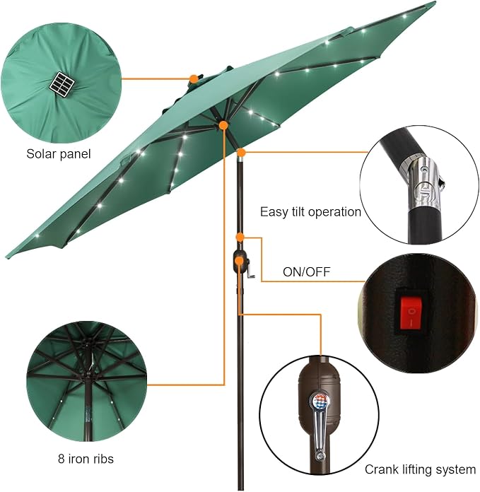 9 ft Solar Umbrella, Patio Umbrella - Image 2
