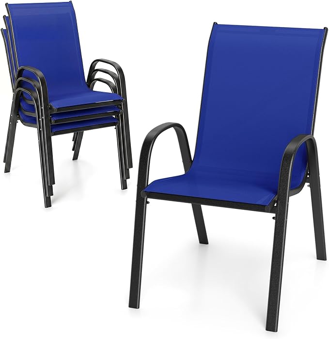 Tangkula Stackable Patio Dining Chairs Set of 4, Outdoor Armchairs by TANGKULA