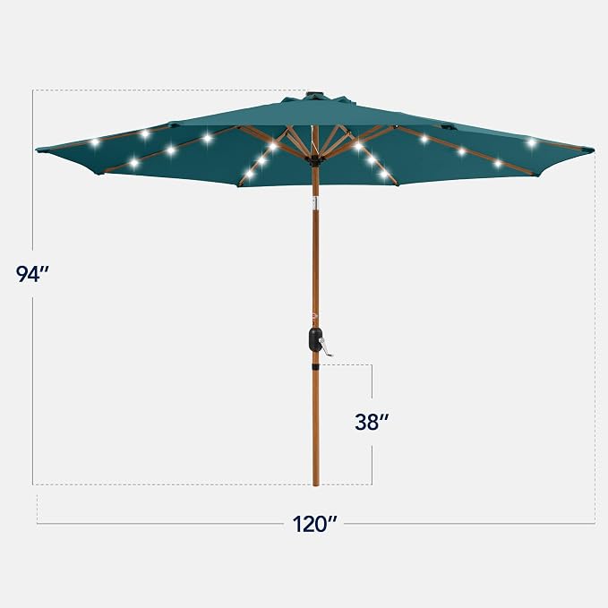 Best Choice Products 10ft Solar Market Patio Umbrella w/Woodgrain Pattern Pole - Image 2