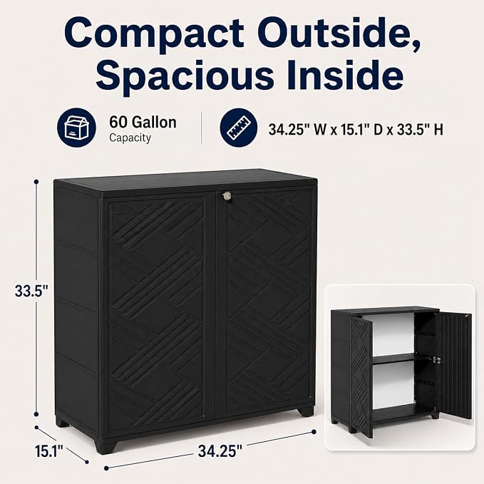 ADDOK Outdoor Storage Cabinet, 60 Gallon Waterproof Resin Patio Storage Cabinet - Image 2