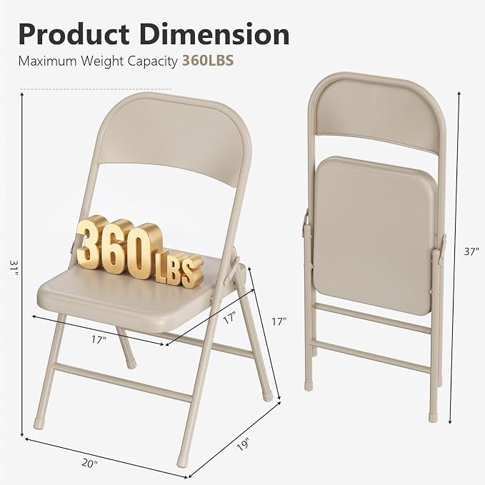 4 Pack All Metal Folding Chairs, Heavy Duty Foldable Chair Waterproof Resistant - Image 3