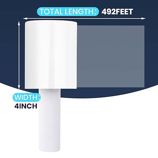 ADHES Handheld Stretch Film, 6 Rolls 100mm x 150m, Heavy Duty Plastic Wrap for Packaging, Moving, and Storage
