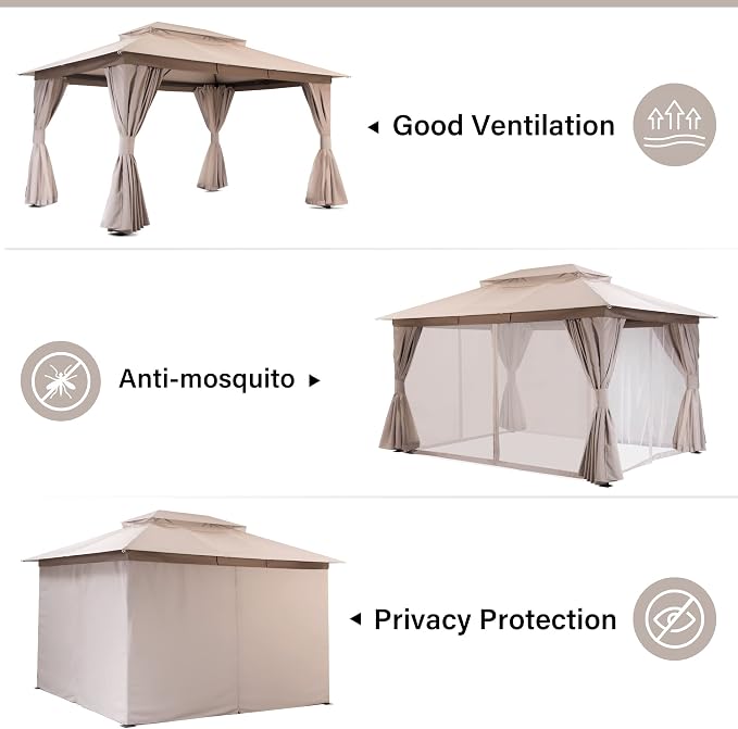 10'x13' Outdoor Gazebo with 50FT String Lights, Metal Heavy Duty Patio Canopy - Image 3