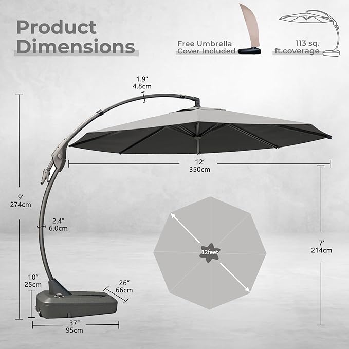 Grand patio 12FT Cantilever Round Umbrella - Image 3