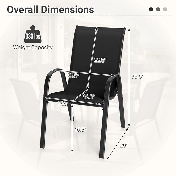 Tangkula Outdoor Stackable Patio Dining Chairs Set of 4, Breathable Fabric - Image 3