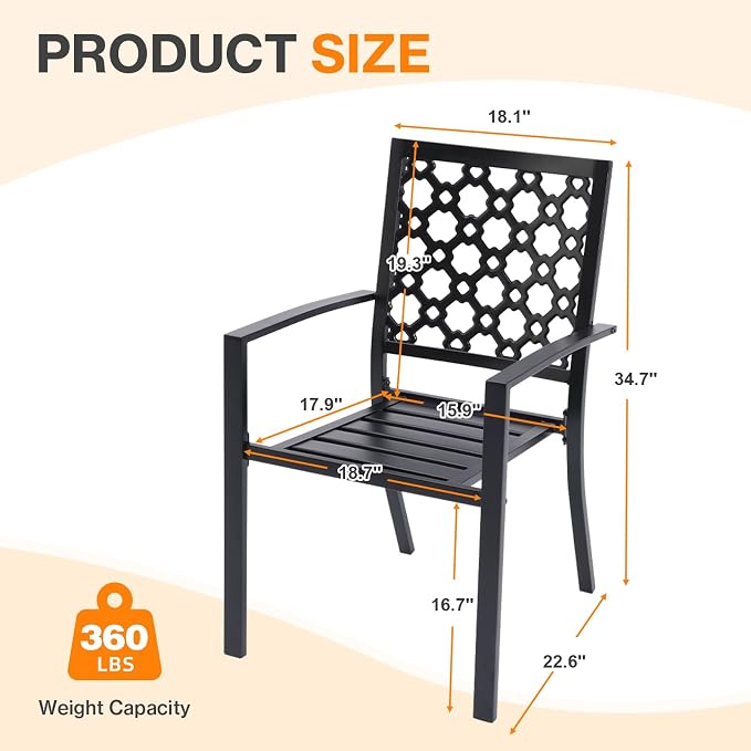 Patio Dining Chairs Set of 2, Stackable Metal High Back Chairs Set - Image 3