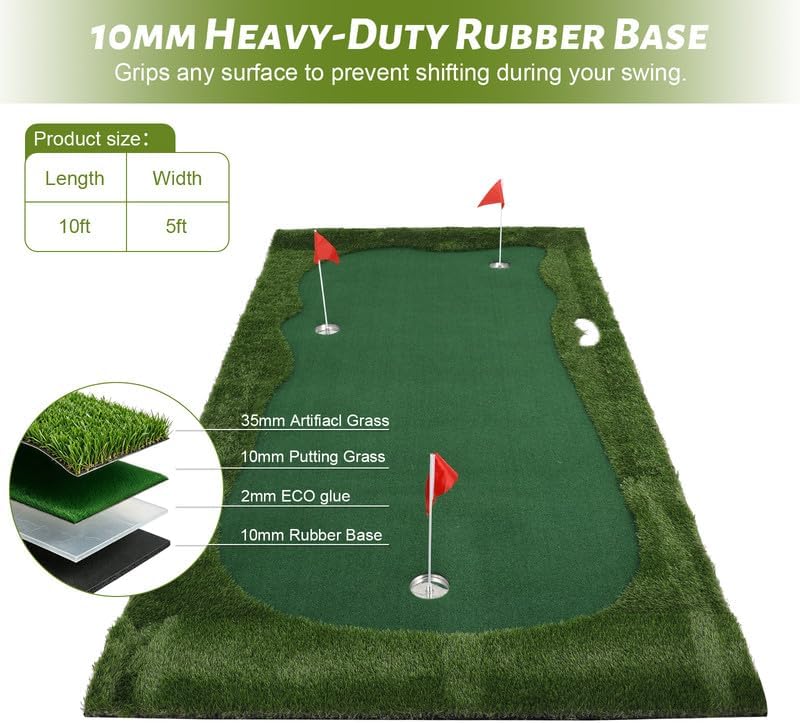Golf Practice Mat–Indoor/Outdoor Putting Green & Hitting, 5x5/5x10/5x12 ft - Image 2