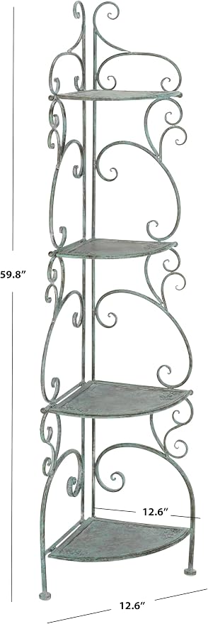 SAFAVIEH Outdoor Collection Turuca Antique Dark Green Wrought Iron 4-Tier - Image 3