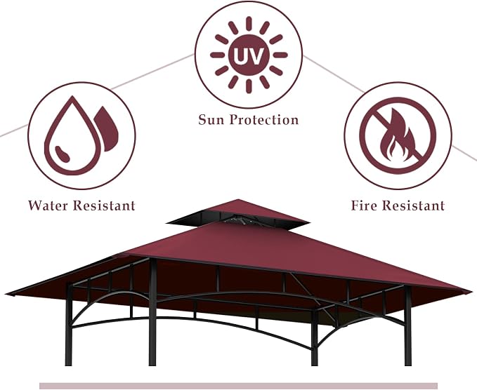 5x8Ft Grill Gazebo Replacement Top, Burgundy Canopy Top Cover Only | - Image 2