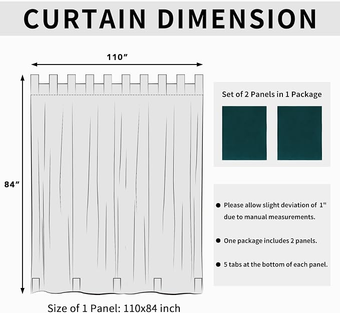 Easy-Going Outdoor Patio Curtains 2 Panels, 110x84 inch, Teal | Privacy - Image 6