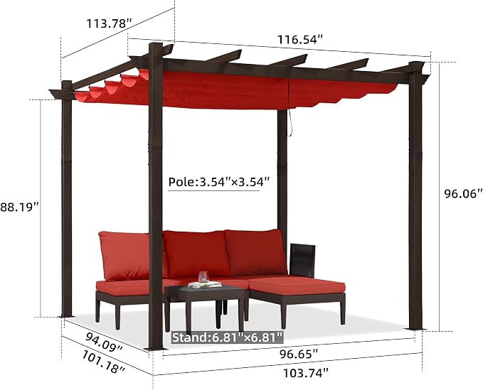 PURPLE LEAF Patio Pergola 10' X 10' Retractable Shade Patio Cover, Terra | - Image 6