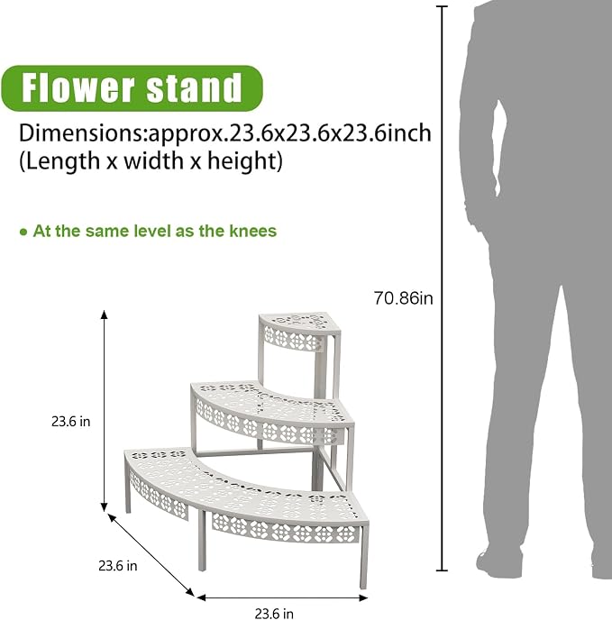 3-Tier Semi-Circular Metal Plant Stand, Quarter Round Rack | Semi-circular - Image 2