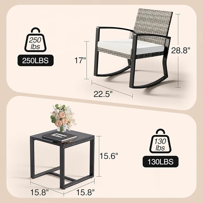 Qsun 3 Pieces Outdoor Patio Furniture Set Rocking Bistro Set, Outdoor Patio - Image 2