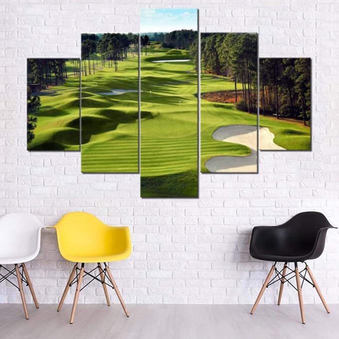 Wall Paintings for Living Room Golf Course Scenery Pictures Green Lawn Artwork HD Prints Multi Panel Canvas Wall Art Contemporary Home Decorations Giclee Framed Stretched Ready to Hang(60''Wx40''H)