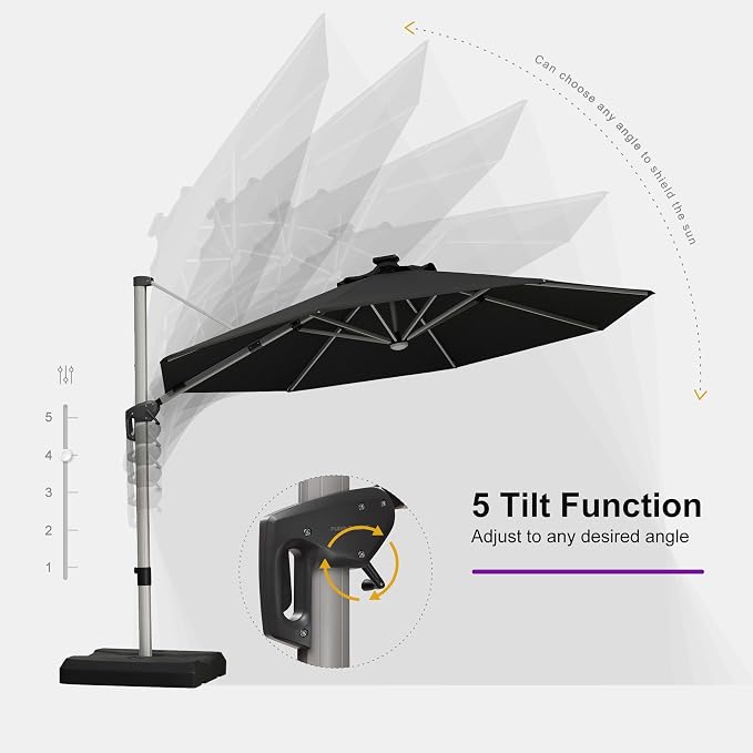 PURPLE LEAF Cantilever Patio Umbrella 11ft Round Solar LED Light, Stays bright - Image 5