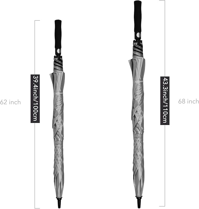 ZEKAR 62" & 68" Windproof Large Vented Canopy Golf Umbrella, UPF 50+ Patio Umbrella | Sun UV Protection | Keep You Cool (Silver, 68"-Pack-of-2)