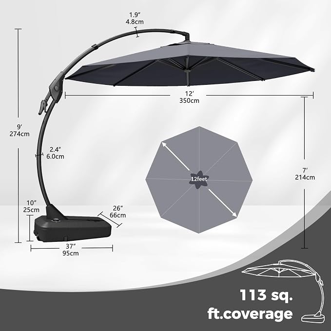 Grand patio 12FT Sunbrella Round Cantilever Umbrella - Image 3