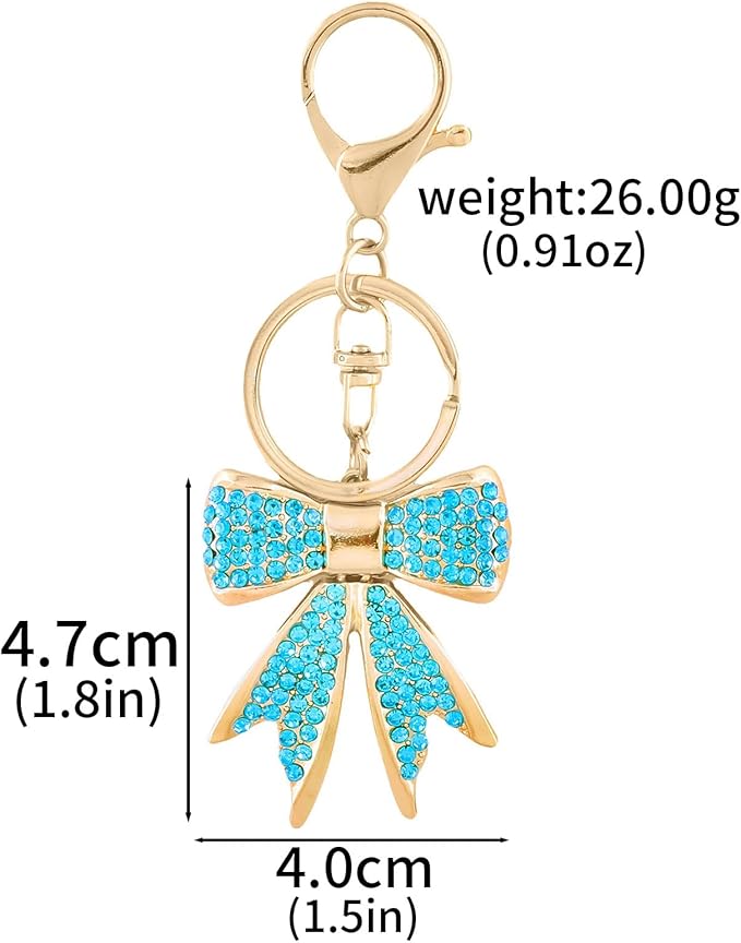 Sparkly Bow Bag Charm Keychain - Rhinestone Bow Key Chain for Women - Cute Purse Handbag Charms Accessories
