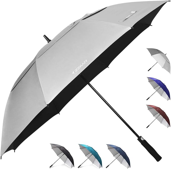 ZEKAR 62" & 68" Windproof Large UV Protection Golf Umbrella, UPF 50+ Patio Umbrella | Keep You Cool (Silver, 62")