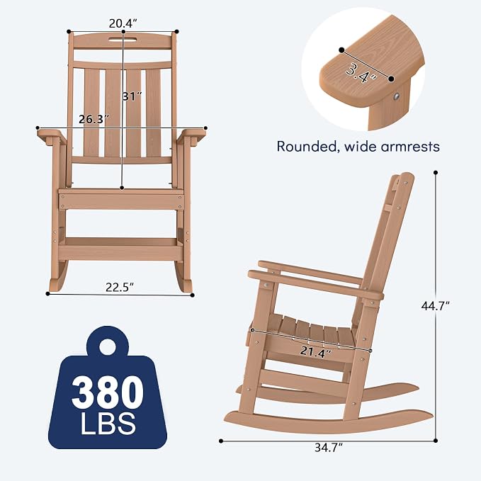Oversized HDPE Outdoor Rocking Chair, All-Weather Resistant, Teak | Heavy Duty - Image 3