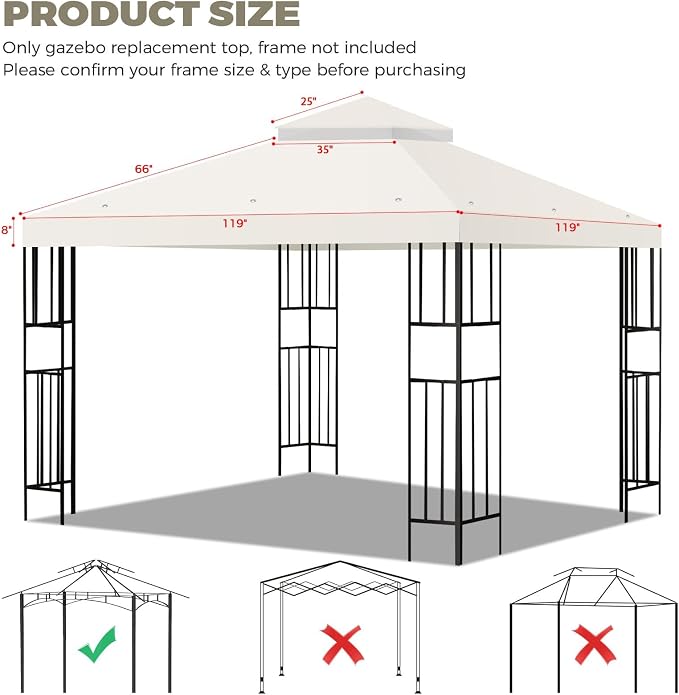 10x10 FT Gazebo Replacement Top, Canopy Replacement Cover Double Tiered - Image 2