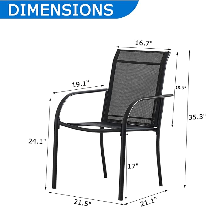 Outdoor Dining Chairs Set of 6, Stackable Patio Chair - Image 3