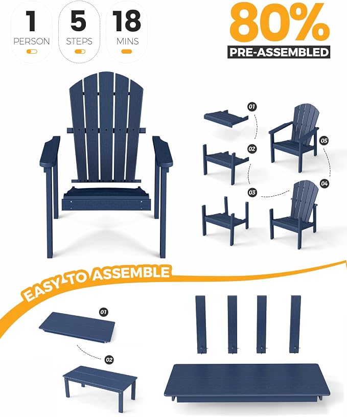 Stackable Set, 2 Chairs with Table, All-Weather HDPE, 380 lbs Each+47.2in Long - Image 4