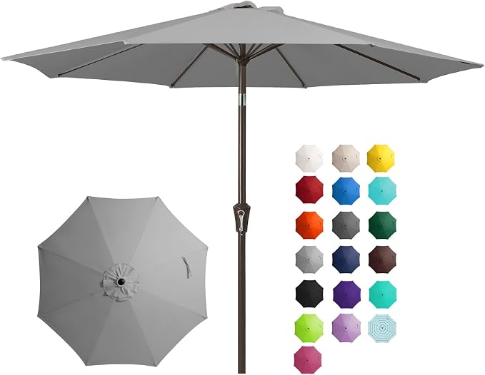 JEAREY 10 ft Outdoor Patio Umbrella w/Tilt and Crank, Light Gray | 8 Sturdy by JEAREYOutdoorsCollection