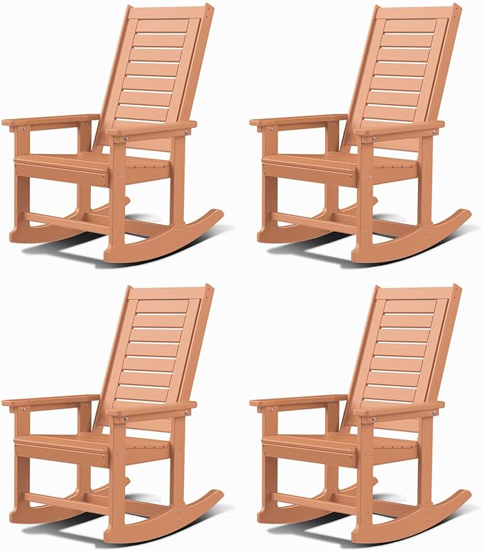 GREENVINES Oversized Outdoor Rocking Chairs Set of 4, HDPE Rocker, Teak | 21.7" by GreenVines