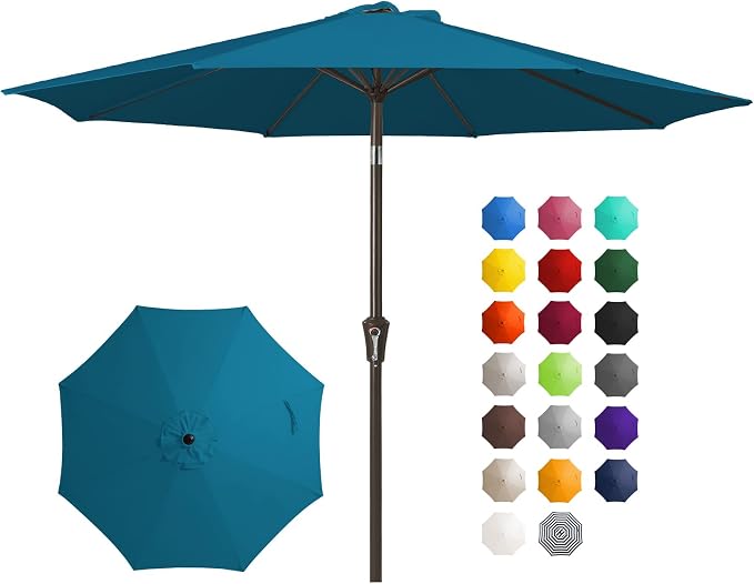 JEAREY 10 ft Outdoor Patio Umbrella w/Tilt and Crank, Lake Blue | 8 Sturdy Ribs by JEAREYOutdoorsCollection