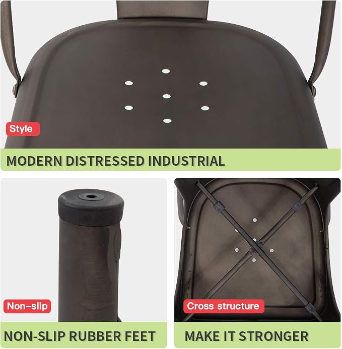 FDW | Metal Dining Chairs | Set of 4, Bronze | 330lbs Load | Stackable Tolix - Image 6