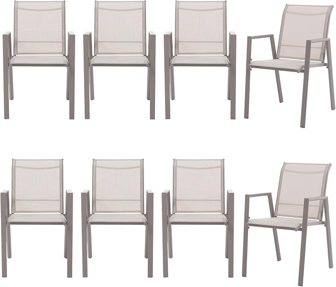 Outdoor Patio Chairs Set of 8, Ivory Beige Stackable Outdoor Chairs, - Image 7