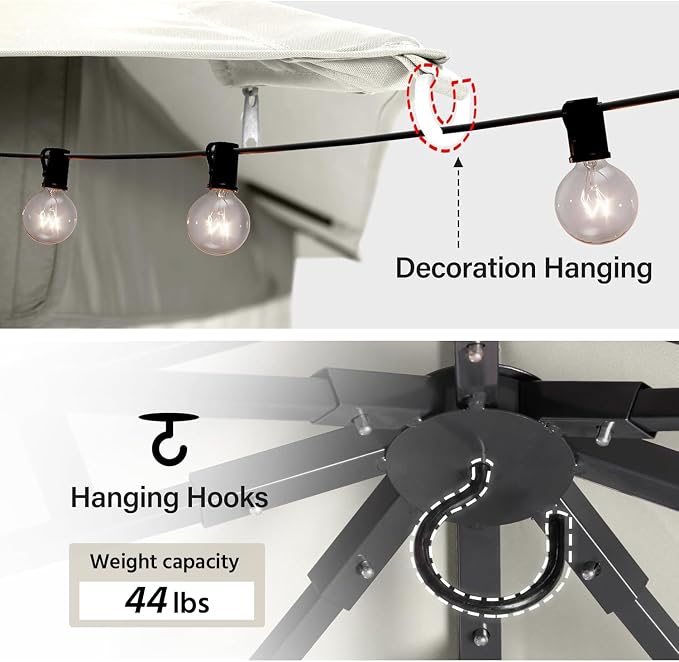 12'x12' Outdoor Gazebo, Metal Frame Heavy Duty Patio Canopy Tent Shelter - Image 8