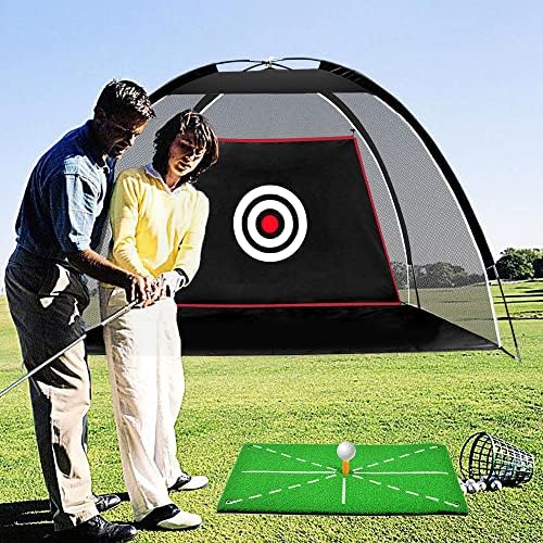 Black Golf Practice Set With Net, Hitting Mat, Target Cloth and Carrying Bag - Image 2