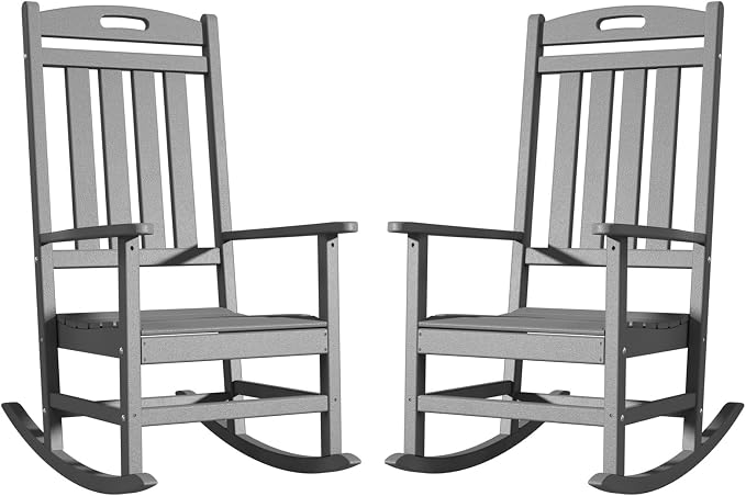 Outdoor Rocking Chair Set of 2, High Back Plastic Patio Rocking Chairs by Adiromoti