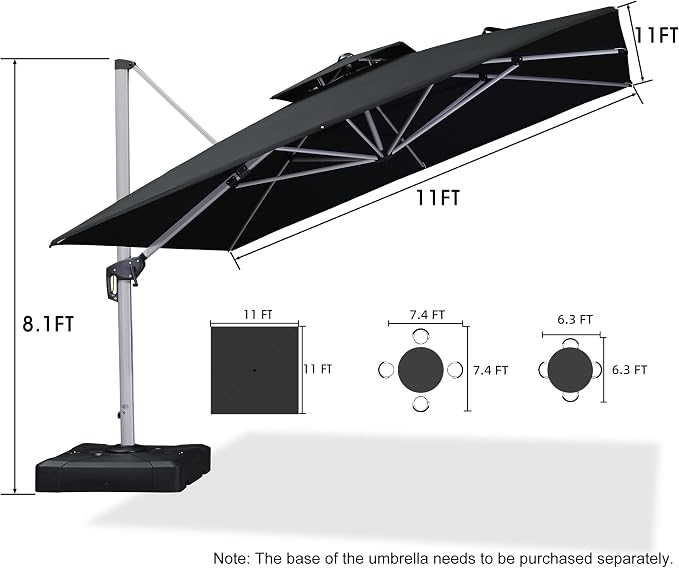 PURPLE LEAF Cantilever Outdoor Umbrella 11' x 11' Large Double Top, 3-Yr - Image 8