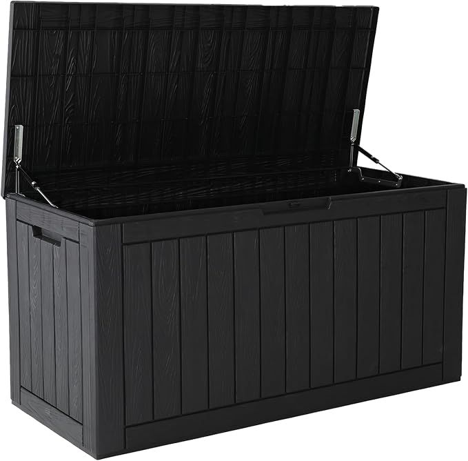 97 Gallon Waterproof Large Resin Deck Box, Lockable Large Outdoor Storage Box by KAMABOKO