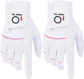 FINGER TEN Womens Ladies Golf Gloves Pair Both Hand or 2 Pack Left Right Hand, All Weather Grip & Comfortable Glove for Serious Performance, Stylish Pink White Fit S M L XL