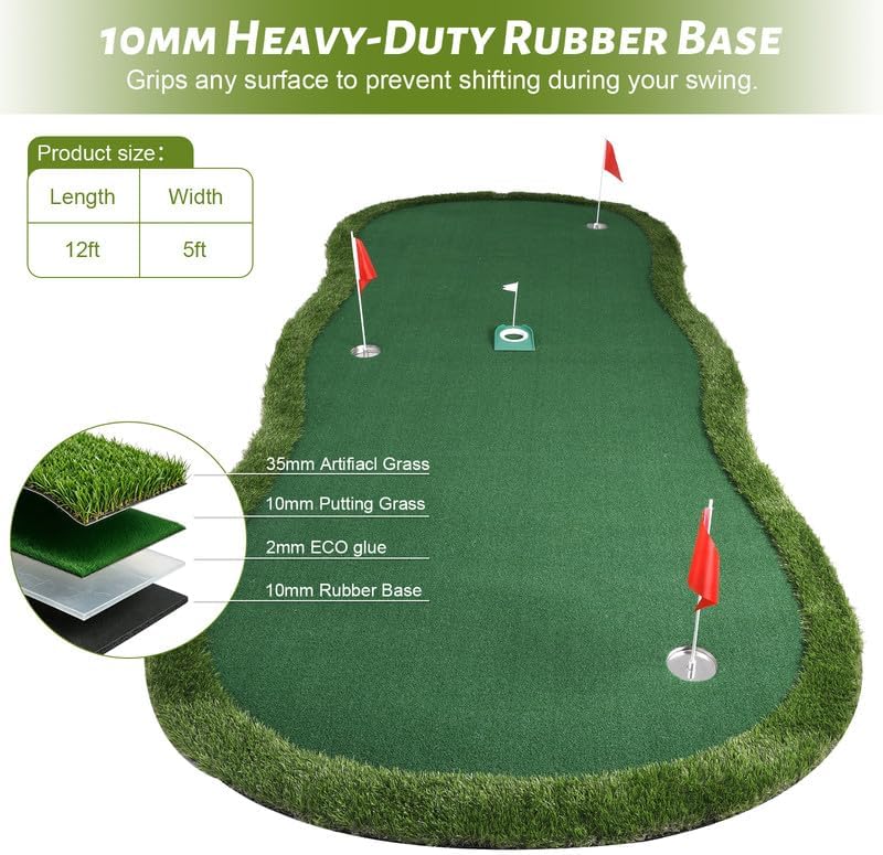 Golf Practice Mat–Indoor/Outdoor Putting Green & Hitting, 5x5/5x10/5x12 ft - Image 2